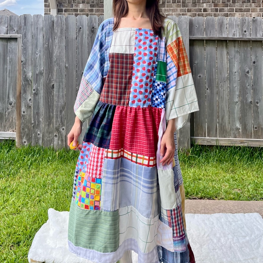 Handmade Quilted Patchwork Plaid Dress SKU 05276 - Picture 2 of 16